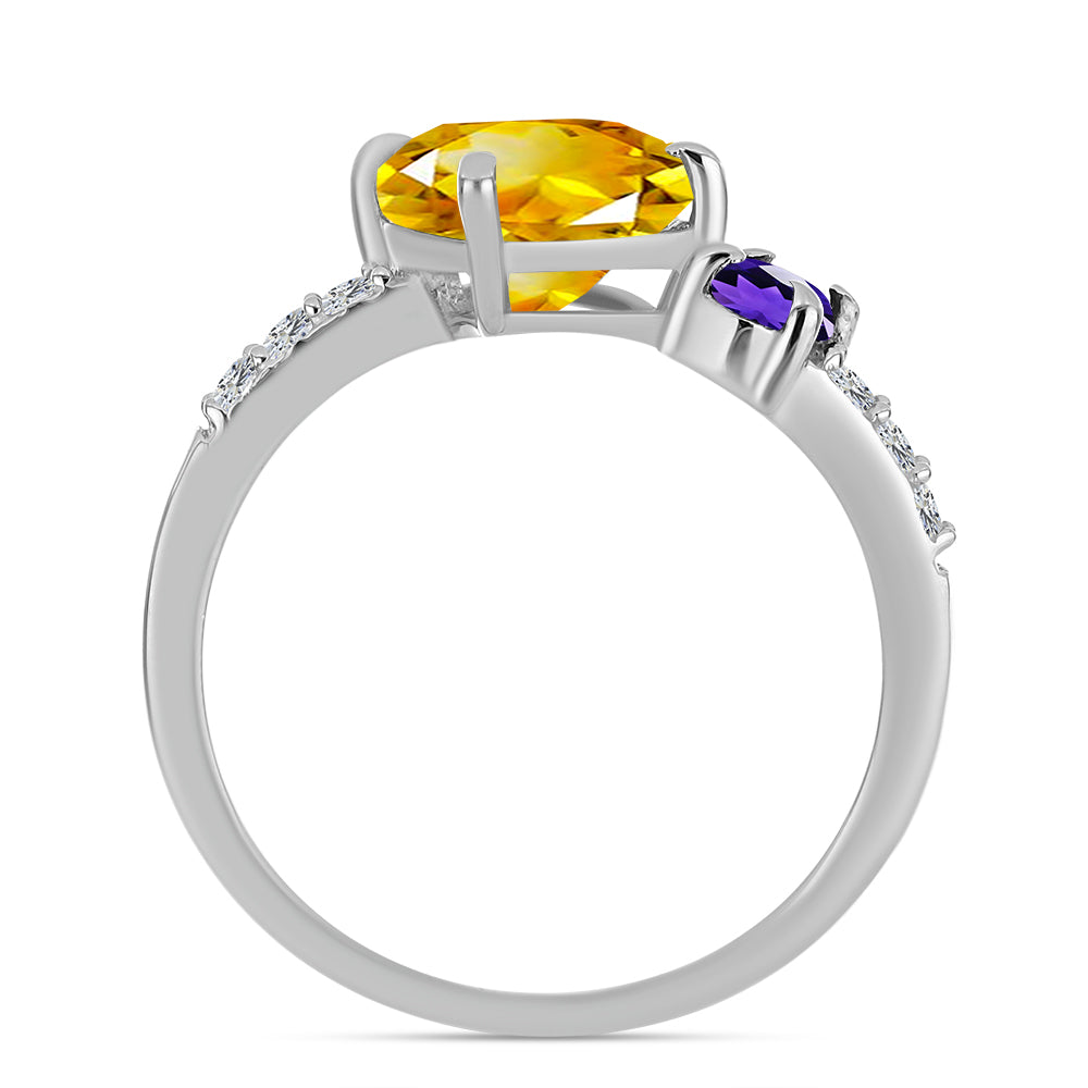 Anillo de Plata con Citrino de los Montes Urales y Amatista de Marruecos 2 