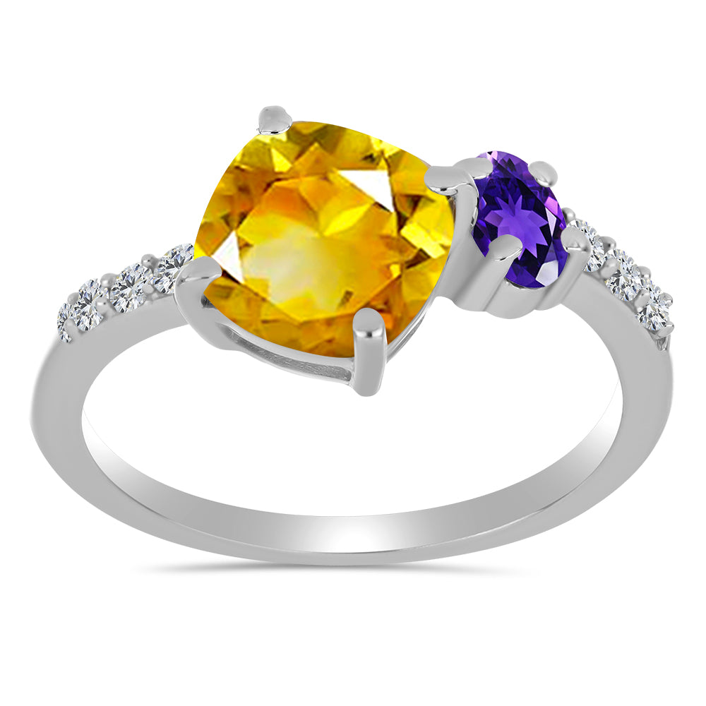 Anillo de Plata con Citrino de los Montes Urales y Amatista de Marruecos 3 