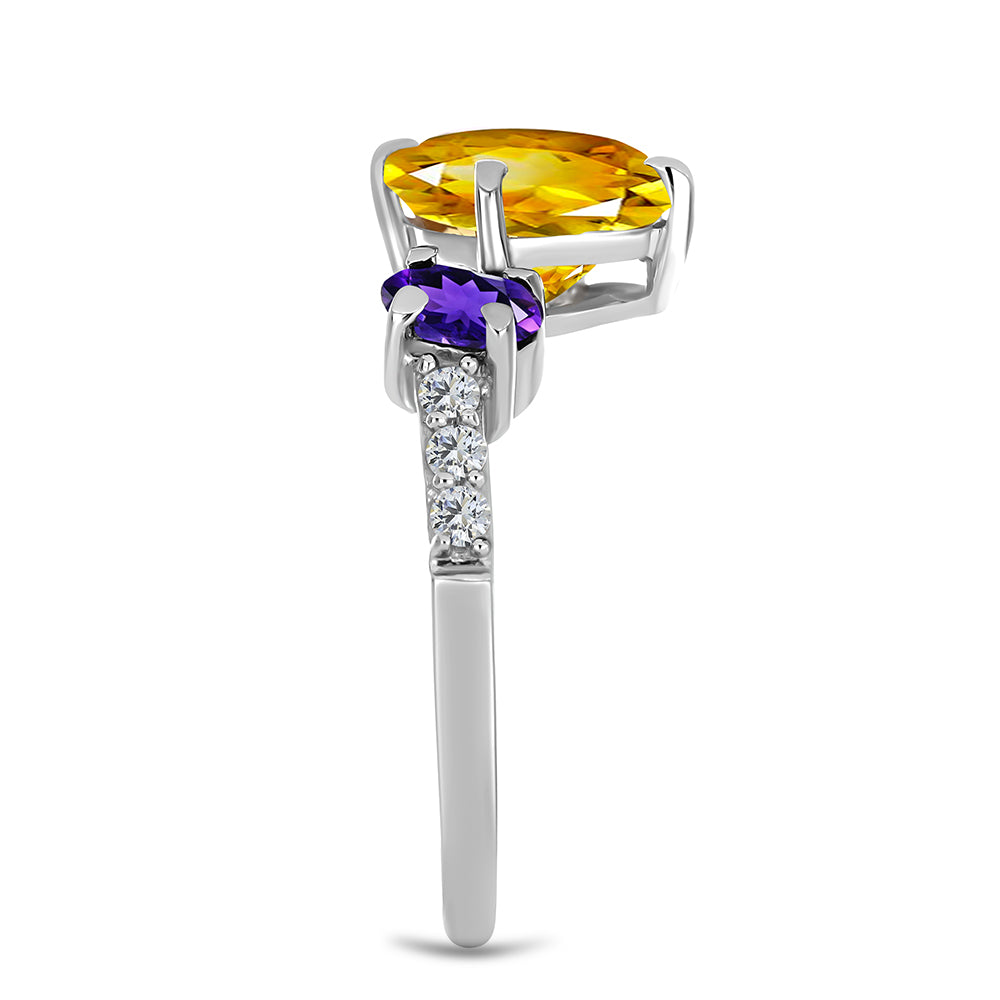 Anillo de Plata con Citrino de los Montes Urales y Amatista de Marruecos
