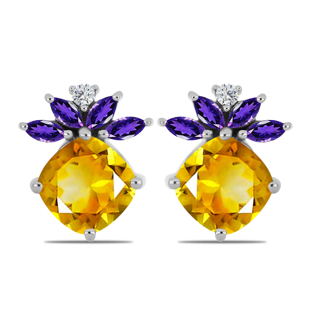 Pendientes de Plata con Citrino de los Montes Urales y Amatista de Marruecos