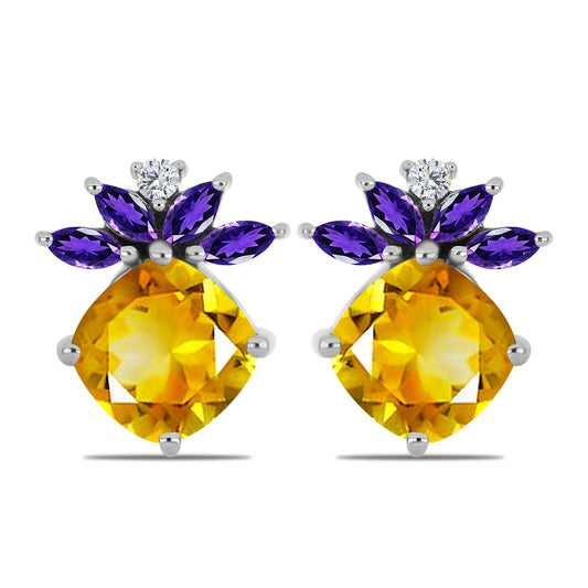 Pendientes de Plata con Citrino de los Montes Urales y Amatista de Marruecos