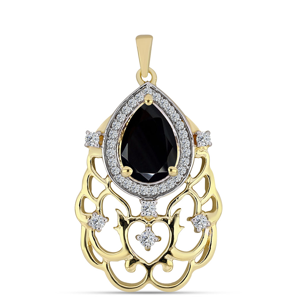 Colgante de Plata Bañada en Oro con Ónix Negro y Topacio Blanco 1 