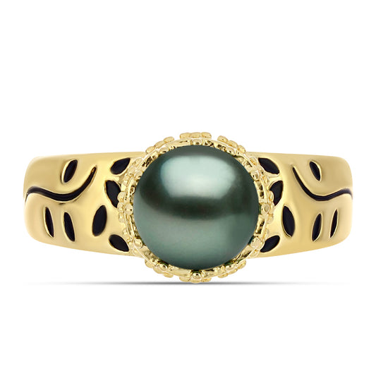 Anillo de Plata Bañada en Oro con Perla de río Tahiti verde ilusión