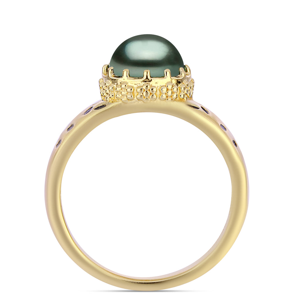 Anillo de Plata Bañada en Oro con Perla de río Tahiti verde ilusión 2 