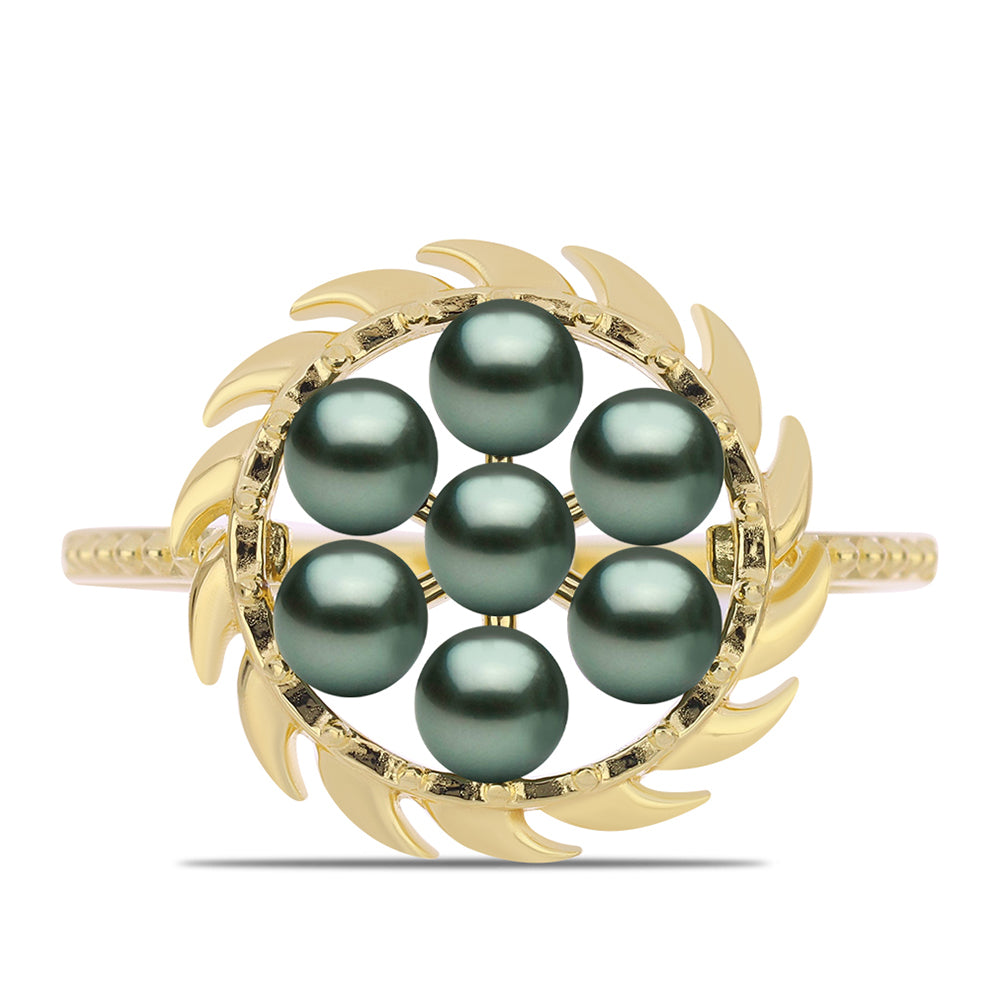 Anillo de Plata Bañada en Oro con Perla de río Tahiti verde ilusión 1 
