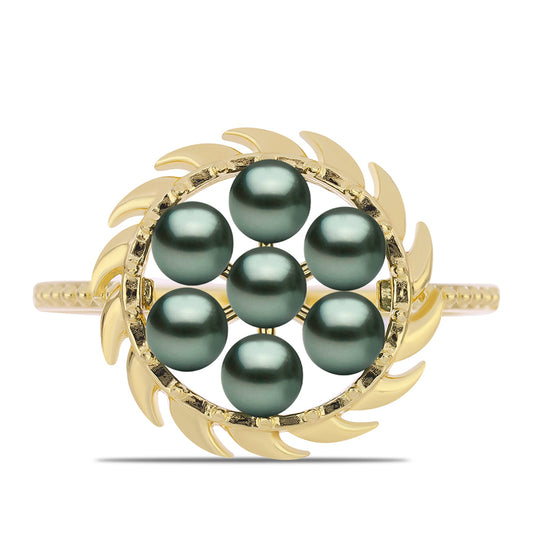 Anillo de Plata Bañada en Oro con Perla de río Tahiti verde ilusión