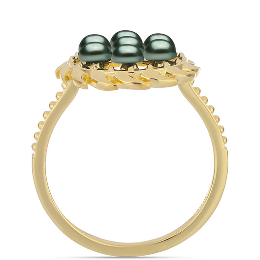 Anillo de Plata Bañada en Oro con Perla de río Tahiti verde ilusión