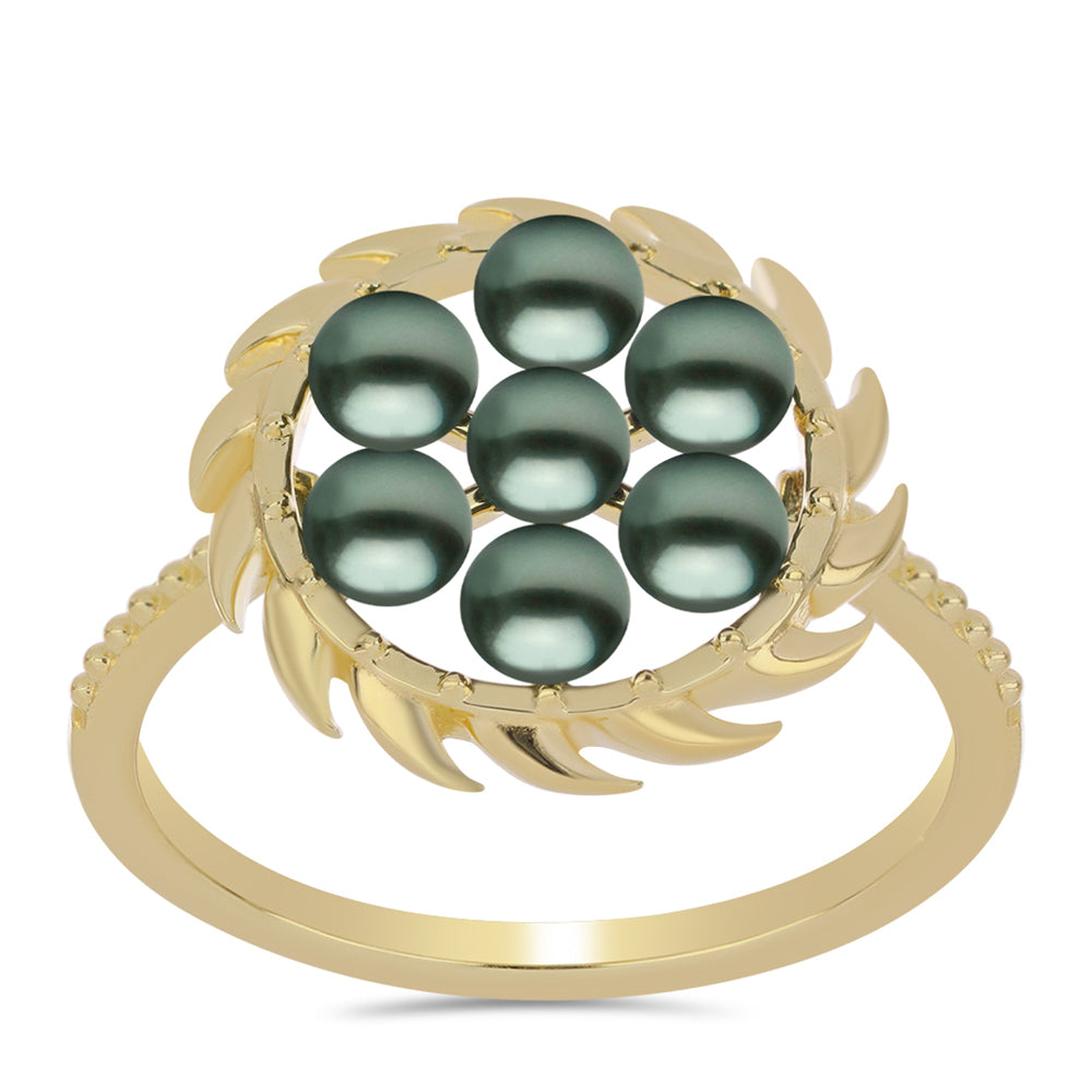 Anillo de Plata Bañada en Oro con Perla de río Tahiti verde ilusión 3 