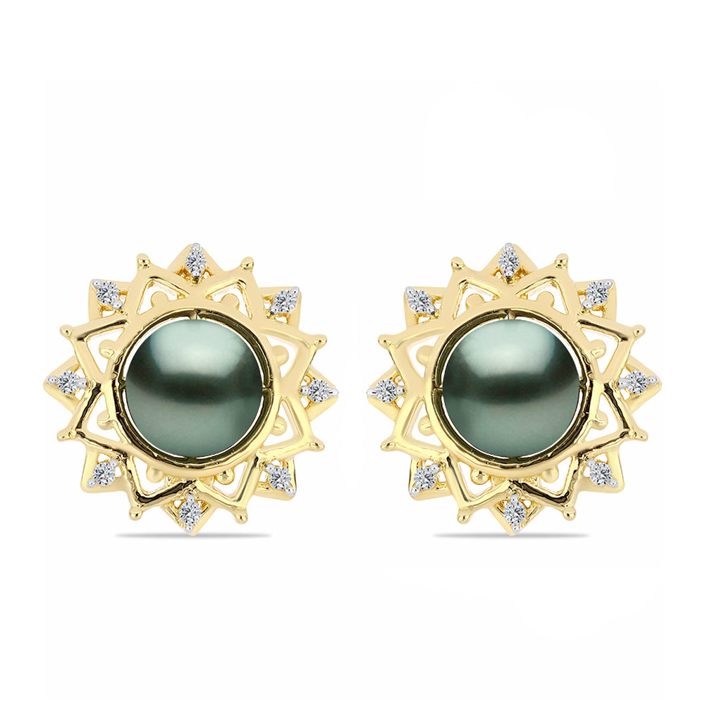 Pendientes de Plata Bañada en Oro con Perla de río Tahiti verde ilusión y Topacio Blanco