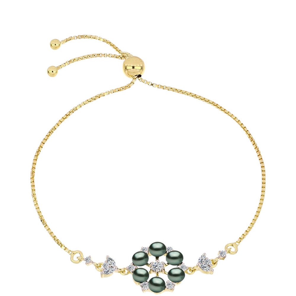 Pulsera de Plata Bañada en Oro con Perla de río Tahiti verde ilusión y Topacio Blanco