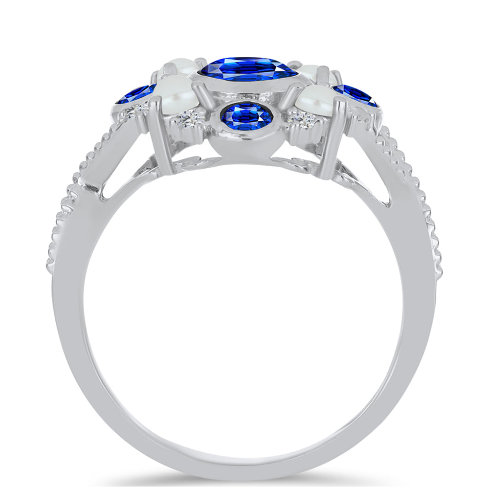 Anillo de Plata con Zafiro Azul Australiano y Perla de Agua Dulce 2 