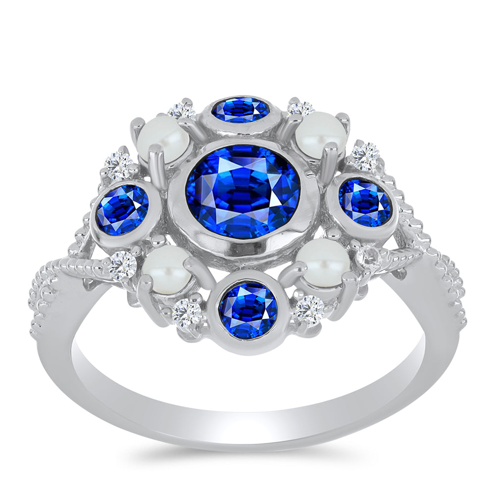 Anillo de Plata con Zafiro Azul Australiano y Perla de Agua Dulce 3 