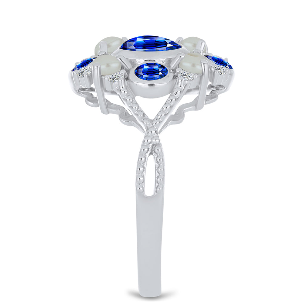 Anillo de Plata con Zafiro Azul Australiano y Perla de Agua Dulce 4 