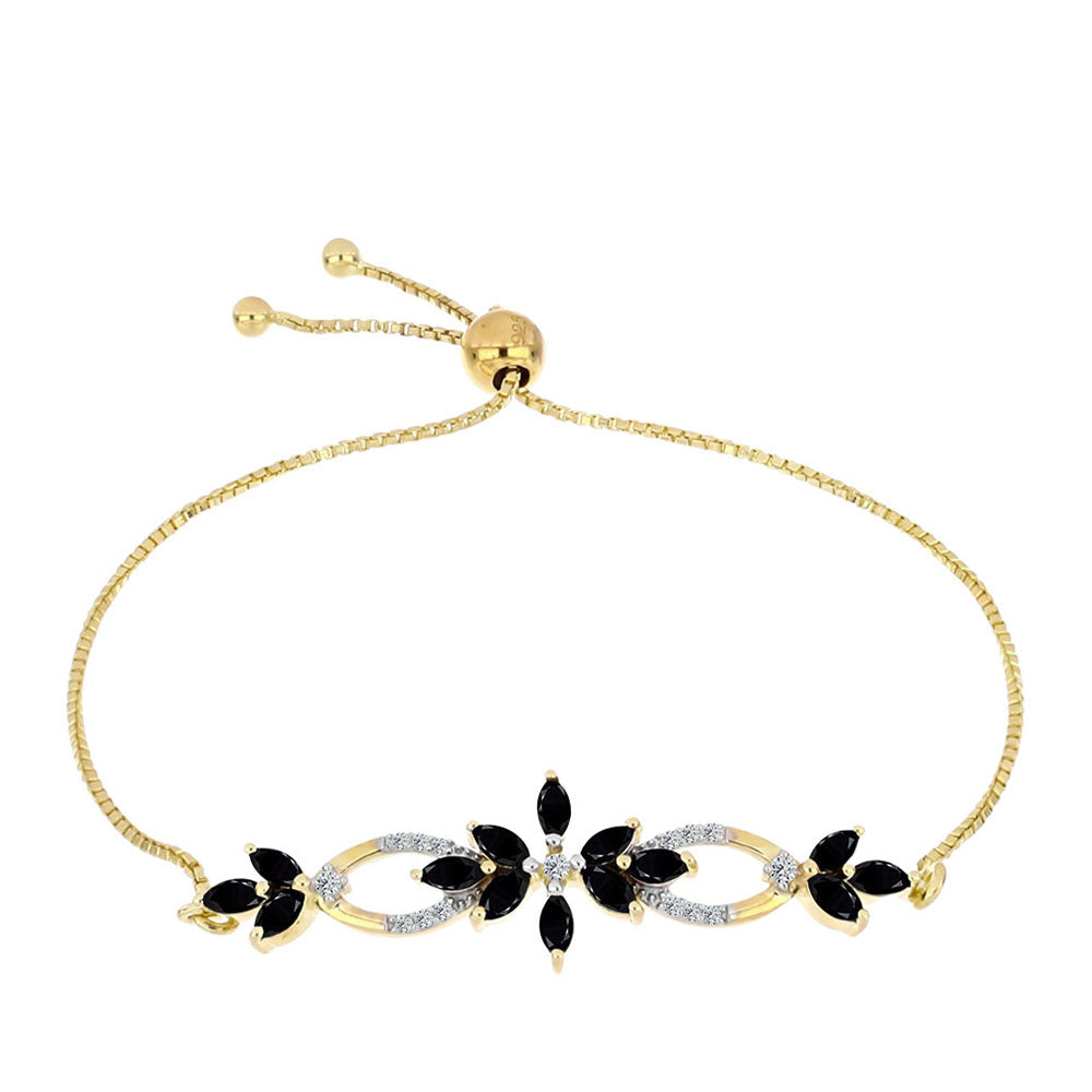 Pulsera de Plata Bañada en Oro con Ónix Negro y Topacio Blanco 1 