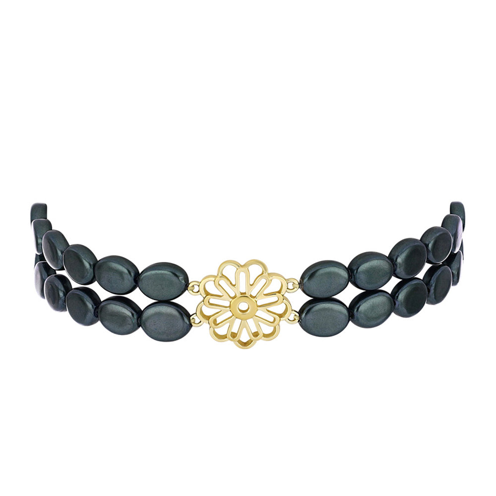 Pulsera de Plata Bañada en Oro con Perla de río Tahiti verde ilusión 2 