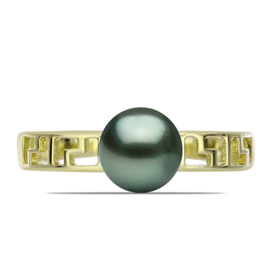Anillo de Plata Bañada en Oro con Perla de río Tahiti verde ilusión