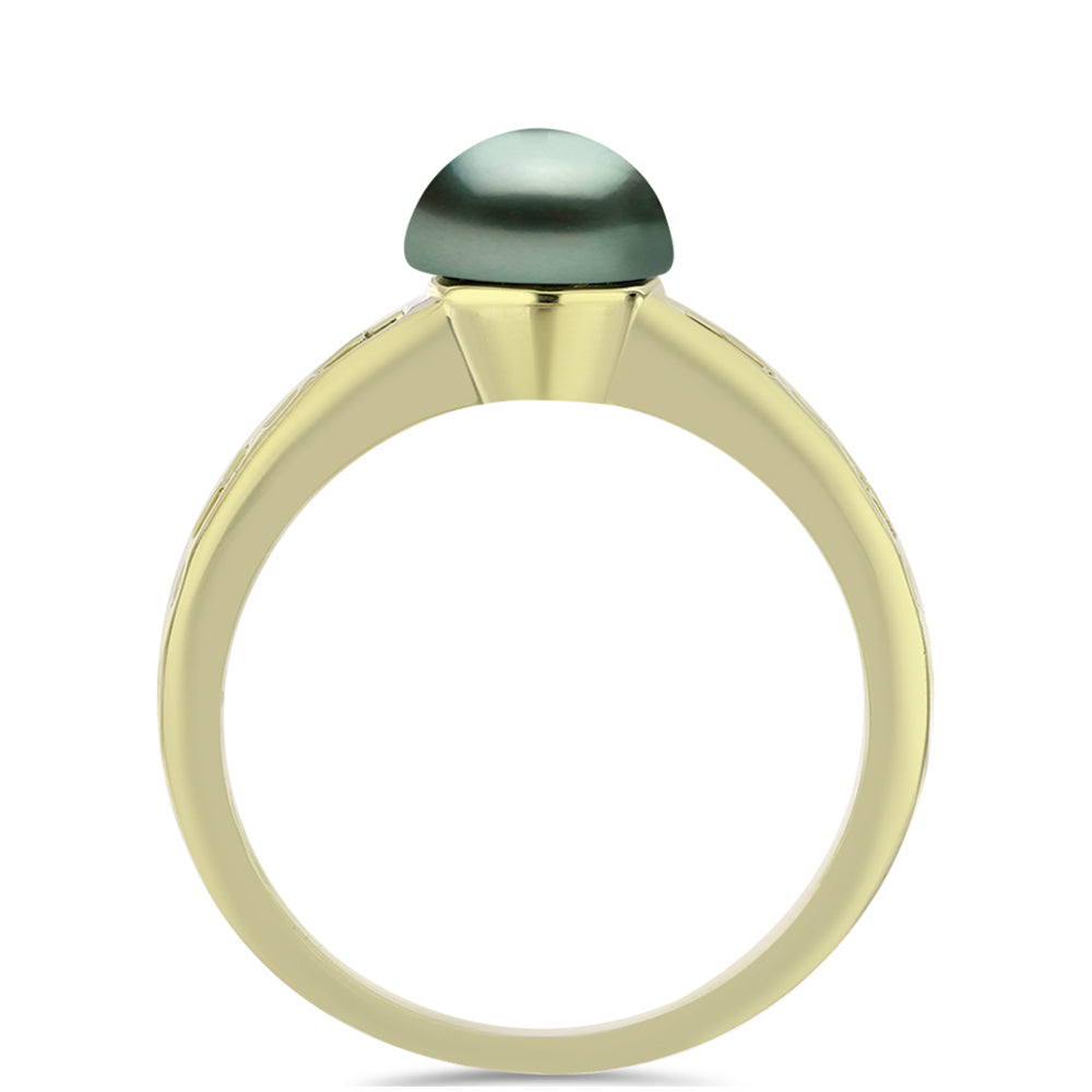 Anillo de Plata Bañada en Oro con Perla de río Tahiti verde ilusión 2 