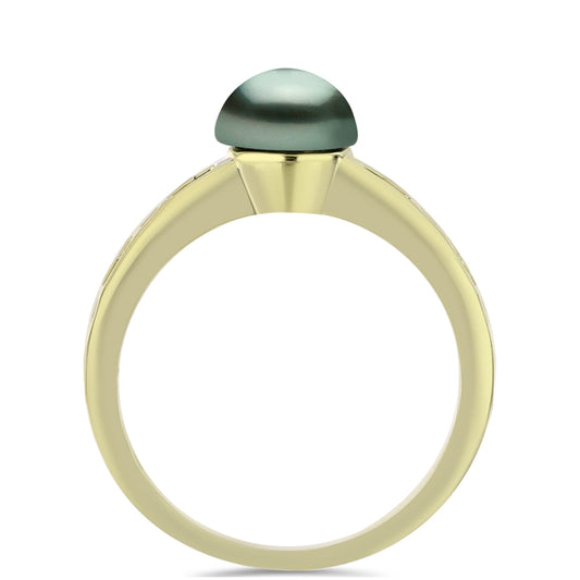 Anillo de Plata Bañada en Oro con Perla de río Tahiti verde ilusión