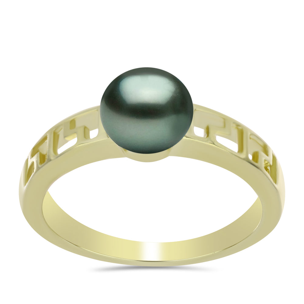 Anillo de Plata Bañada en Oro con Perla de río Tahiti verde ilusión 3 