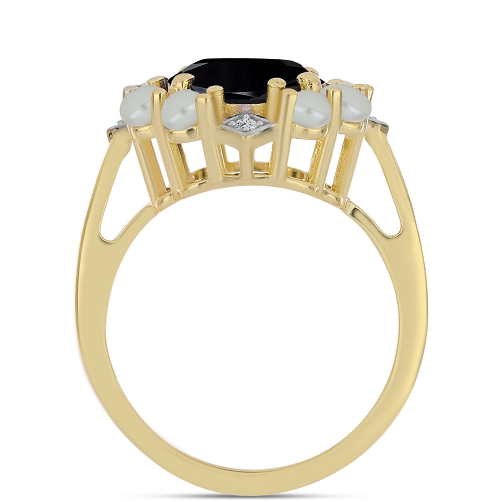 Anillo de Plata Bañada en Oro con Perla de río Tahiti verde ilusión y Ónix Negro 2 