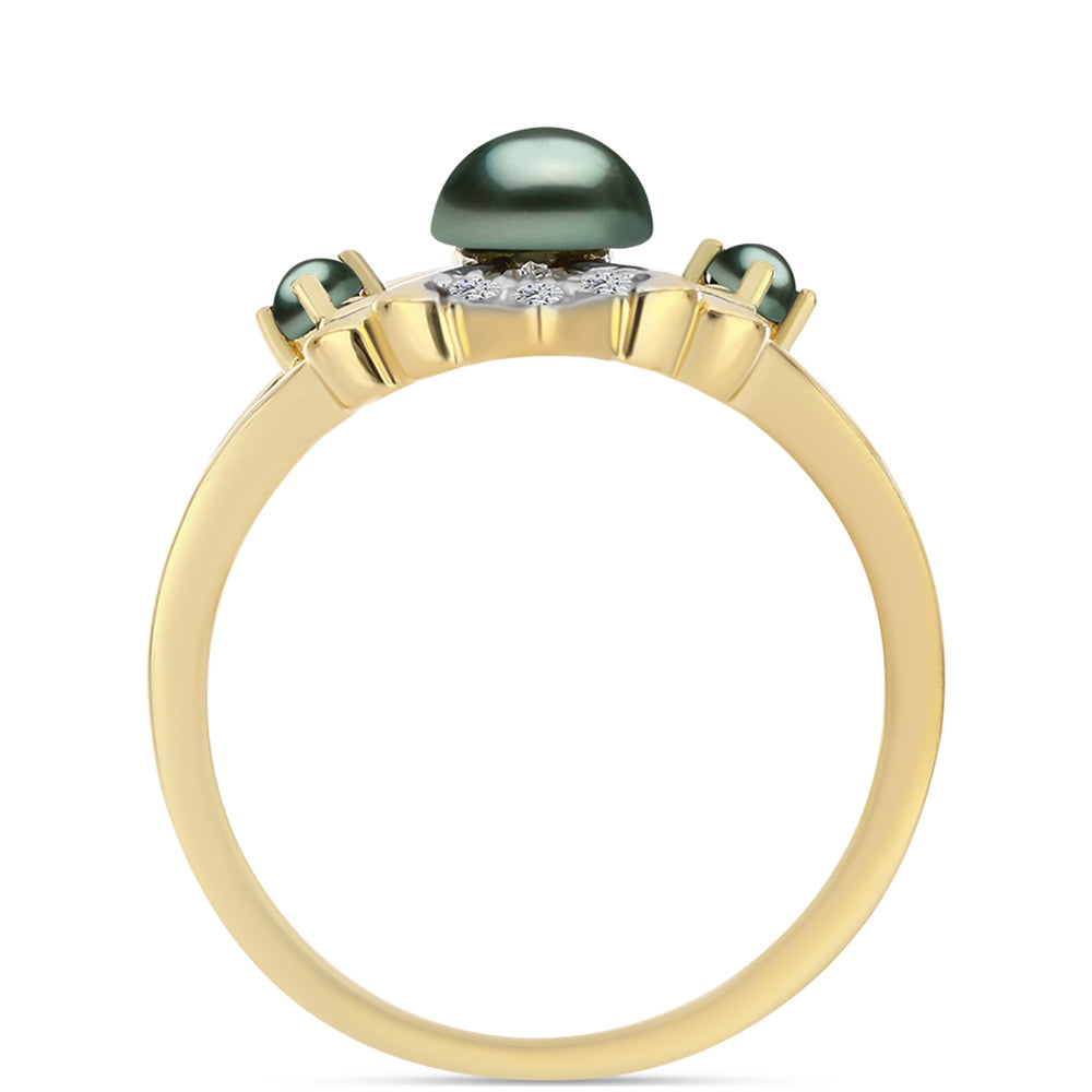 Anillo de Plata Bañada en Oro con Perla de río Tahiti verde ilusión y Topacio Blanco