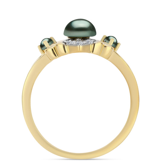 Anillo de Plata Bañada en Oro con Perla de río Tahiti verde ilusión y Topacio Blanco