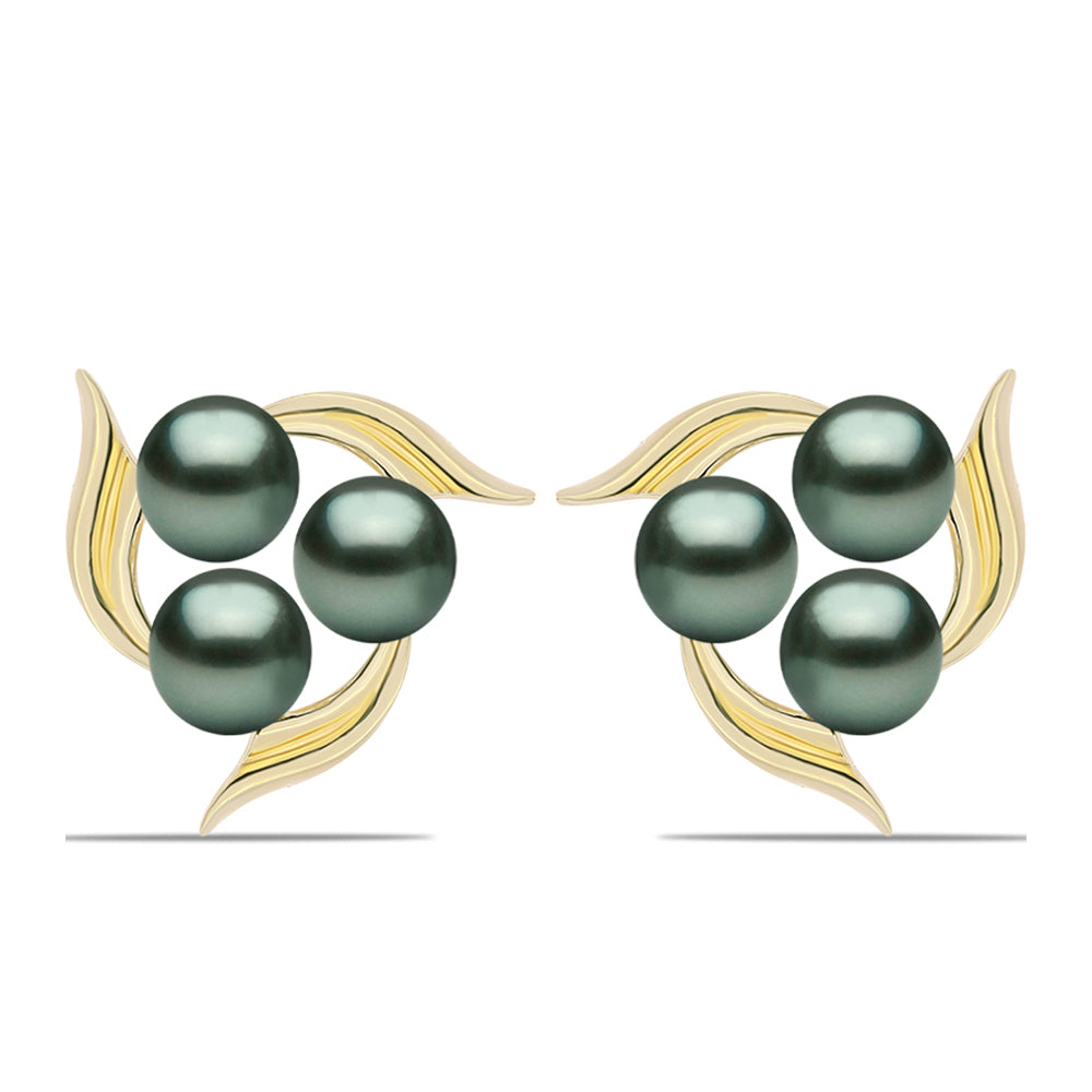 Pendientes de Plata Bañada en Oro con Perla de río Tahiti verde ilusión 1 