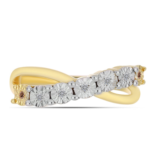 Anillo de Plata Bañada en Oro con Diamante Cognac y Topacio Blanco