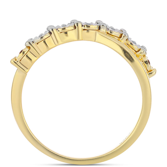 Anillo de Plata Bañada en Oro con Diamante Cognac y Topacio Blanco