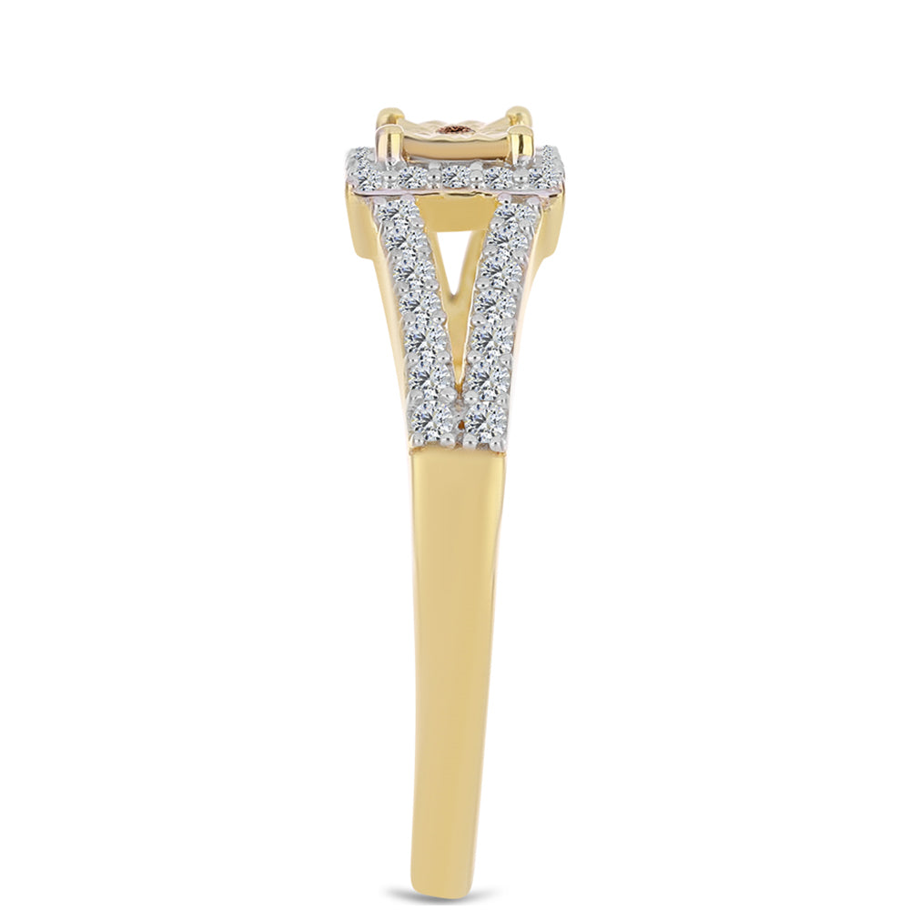 Anillo de Plata Bañada en Oro con Diamante Cognac y Topacio Blanco 4 