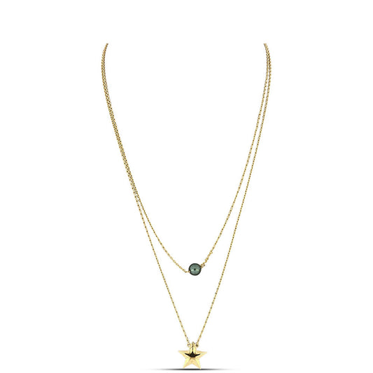 Collar de Plata Bañada en Oro con Perla de río Tahiti verde ilusión