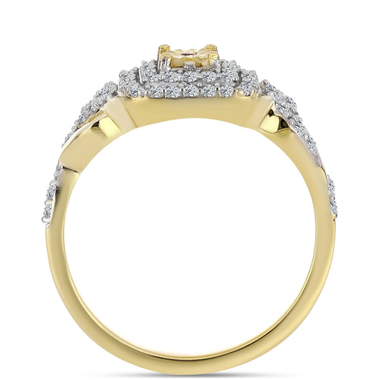 Anillo de Plata Bañada en Oro con Diamante Cognac y Topacio Blanco