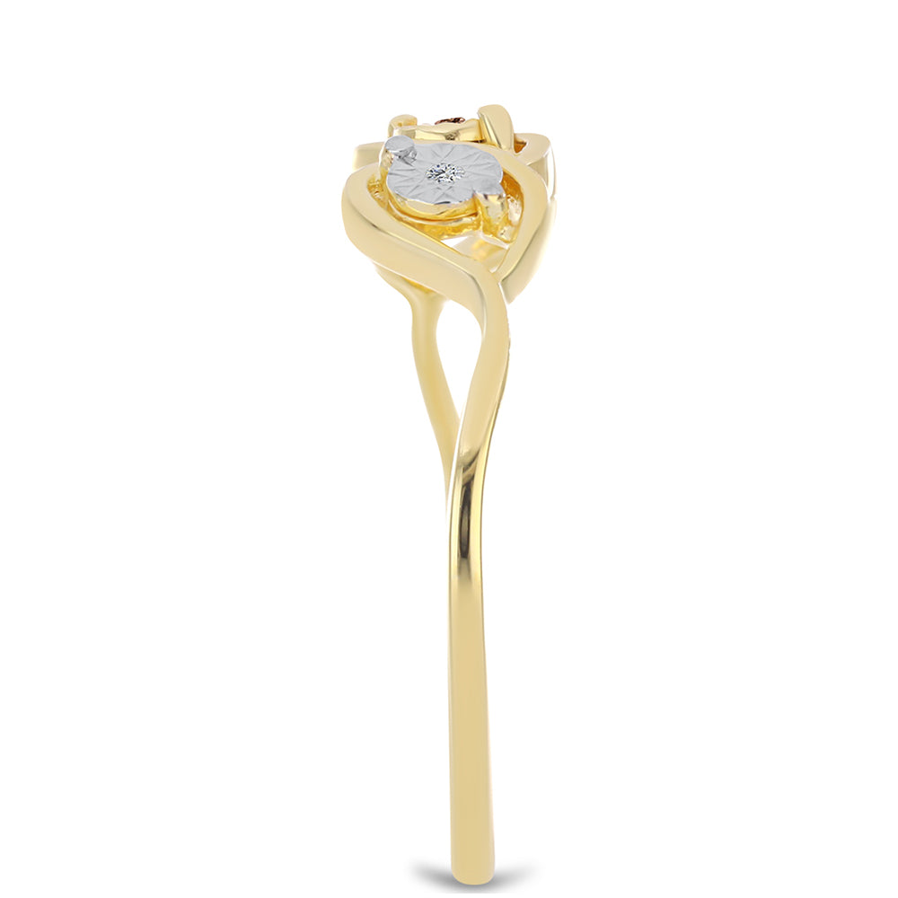 Anillo de Plata Bañada en Oro con Diamante Cognac y Topacio Blanco 4 