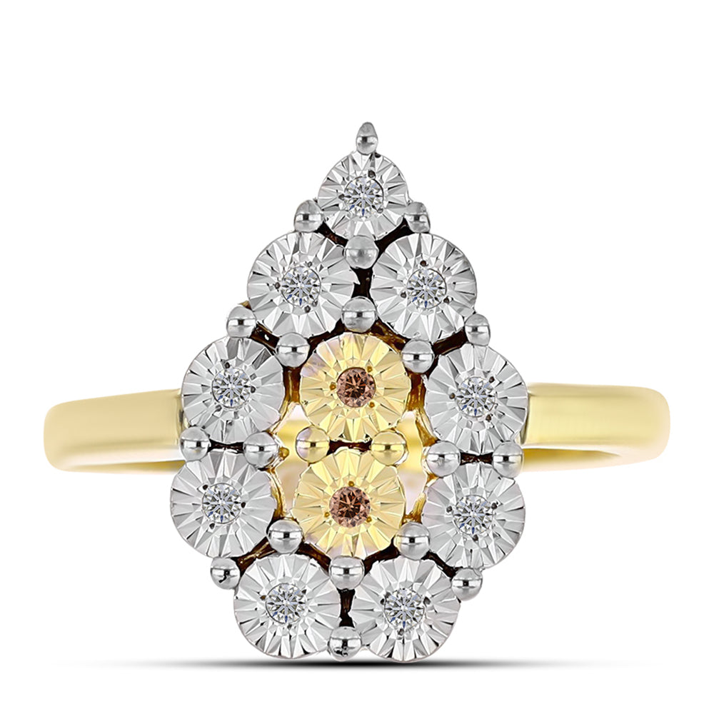 Anillo de Plata Bañada en Oro con Diamante Cognac y Topacio Blanco 1 