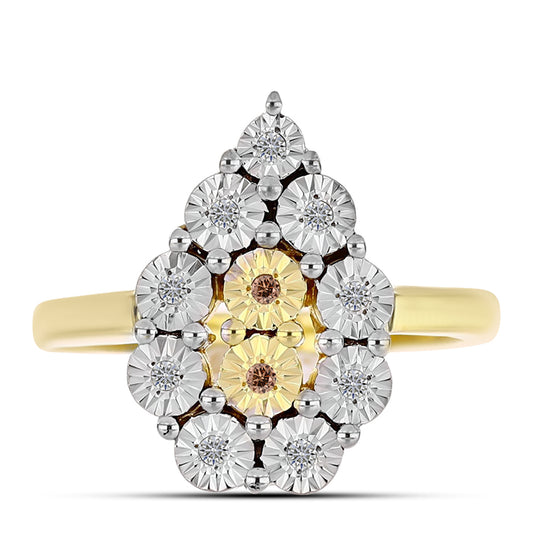 Anillo de Plata Bañada en Oro con Diamante Cognac y Topacio Blanco