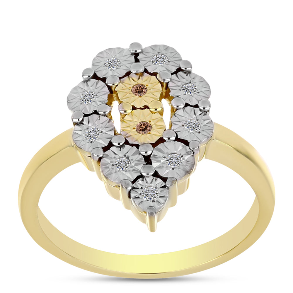 Anillo de Plata Bañada en Oro con Diamante Cognac y Topacio Blanco 3 