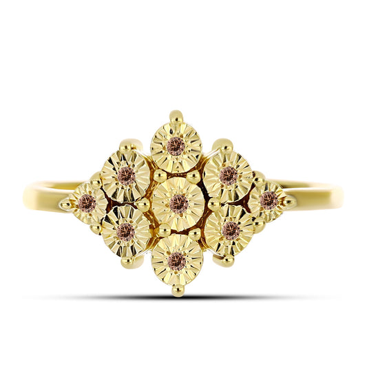 Anillo de Plata Bañada en Oro con Diamante Cognac