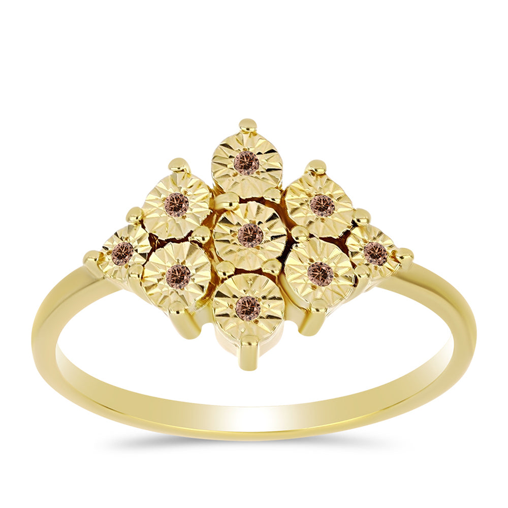 Anillo de Plata Bañada en Oro con Diamante Cognac 3 