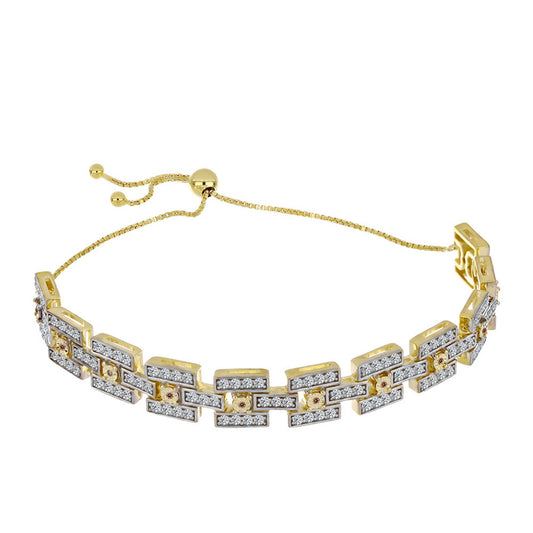 Pulsera de Plata Bañada en Oro con Diamante Cognac y Topacio Blanco