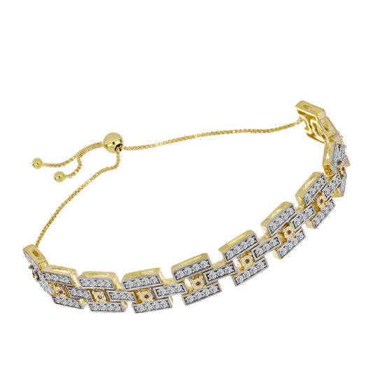 Pulsera de Plata Bañada en Oro con Diamante Cognac y Topacio Blanco