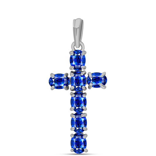 Cruz Colgante de Plata con Zafiro Azul Australiano