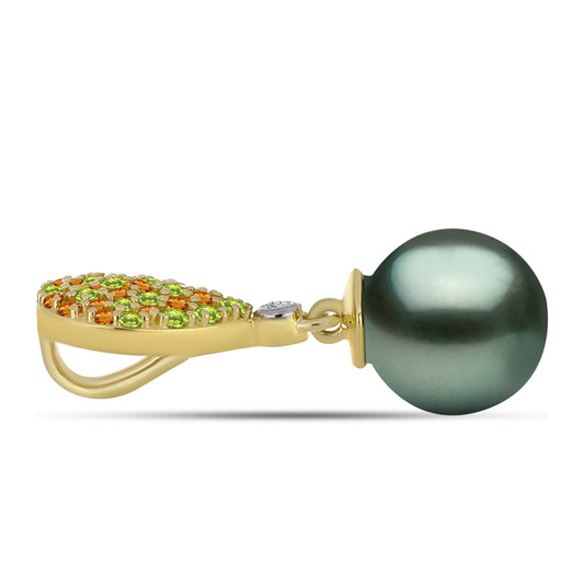Colgante de Plata Bañada en Oro con Perla de río Tahiti verde ilusión y Citrino de los Montes Urales