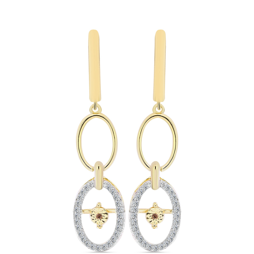 Pendientes de Plata Bañada en Oro con Diamante Cognac y Topacio Blanco 1 