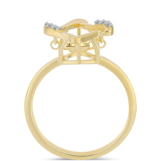 Anillo de Plata Bañada en Oro con Diamante Cognac y Topacio Blanco