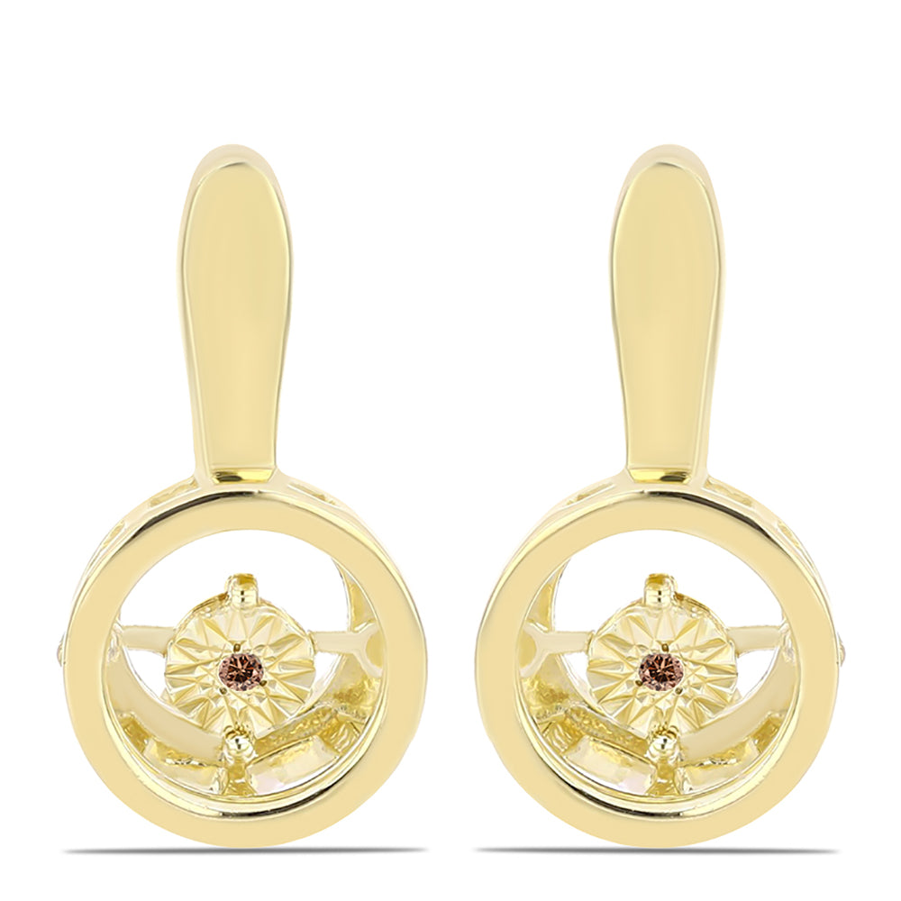 Pendientes de Plata Bañada en Oro con Diamante Cognac 1 