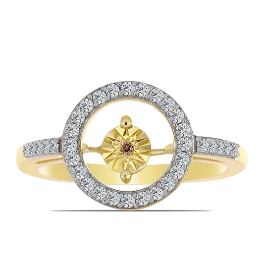 Anillo de Plata Bañada en Oro con Diamante Cognac y Topacio Blanco