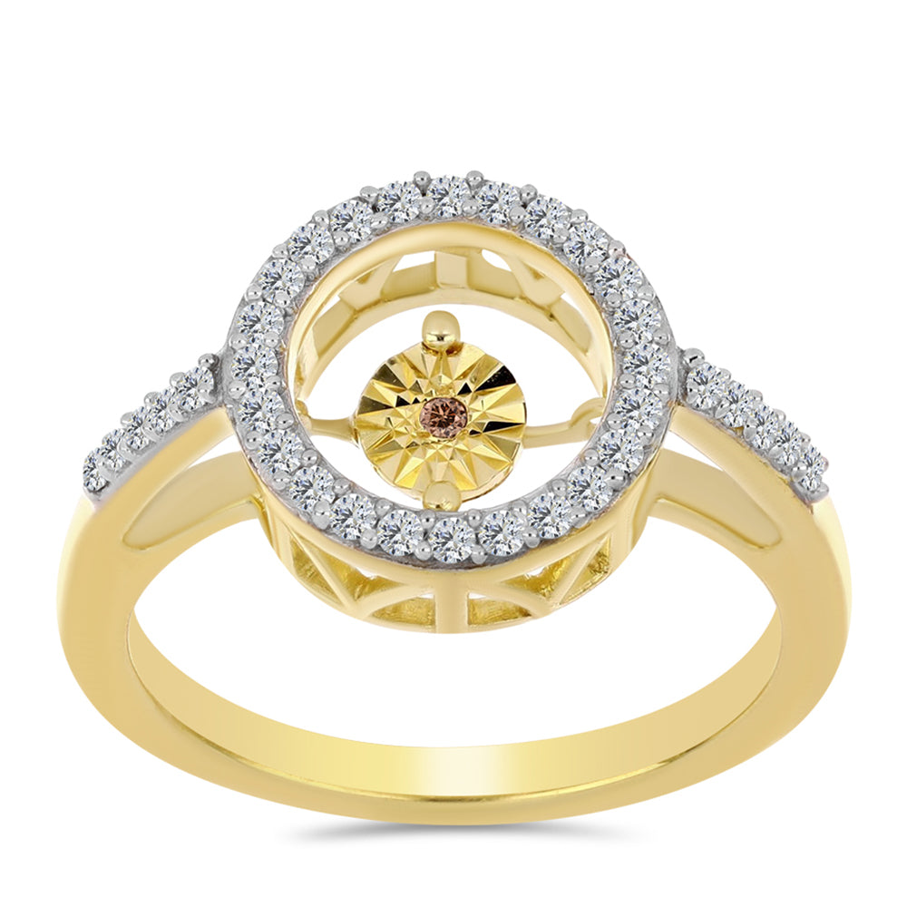 Anillo de Plata Bañada en Oro con Diamante Cognac y Topacio Blanco 3 
