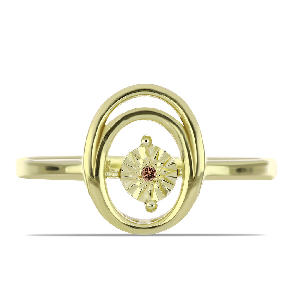 Anillo de Plata Bañada en Oro con Diamante Cognac