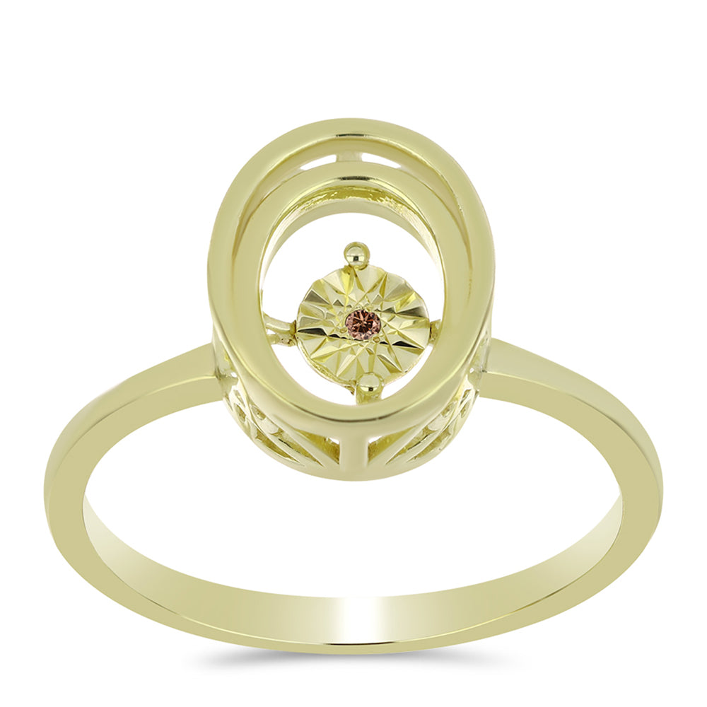 Anillo de Plata Bañada en Oro con Diamante Cognac 3 