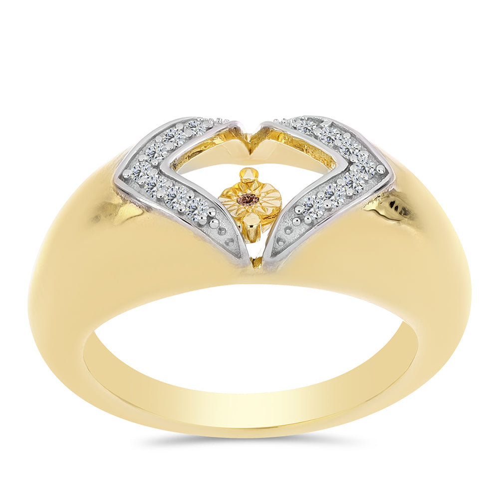 Anillo de Plata Bañada en Oro con Diamante Cognac y Topacio Blanco 3 